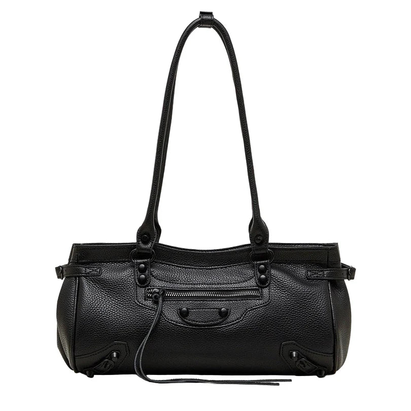 Women's Pebbled Leather Shoulder Bag with Slouchy Silhouette