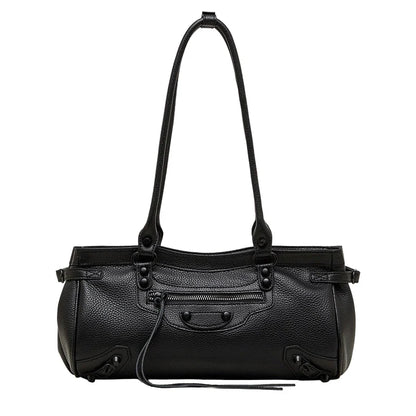 Women's Pebbled Leather Shoulder Bag with Slouchy Silhouette