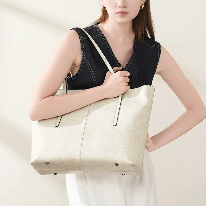 Women’s Genuine Leather Large Tote Shoulder Bag – Daily Commuter Essential
